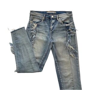 Chelsea & Violet Ruffle Fray Hem Crop Skinny Blue Jeans size 28